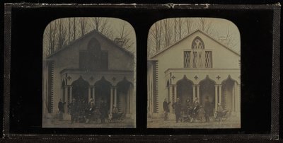 Group portrait of eight members of the Circle of Eynard-Lullin, in front of house Grandfleur deau by Jean Gabriel Eynard